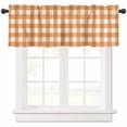 thumbnail image 1 of Orange Plaid Curtain Valance for Windows/Kitchen/Living Room/Bedroom, Gradient Geometric Buffalo White Checkered Rod Pocket Window Treatment Short Drape Topper Small Tier Cafe Curtains Panel 54X18, 1 of 8
