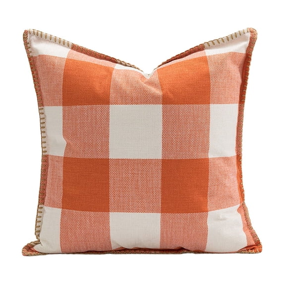 Orange Plaid Fall Throw Pillow Covers 18x180 Inch, Linen Decorative Pillow Covers, Cozy Home Living Room Farmhouse Decor for Sofa Couch Bed