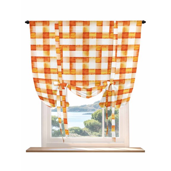 Orange Plaid Fall Tie Up Curtains for Windows 45 Inch Length Balloon Curtains Kitchen Adjustable Balloon Window Shade Thanksgiving Checkered Modern Buffalo Tie Up Bathroom Curtain Window 42"x45"