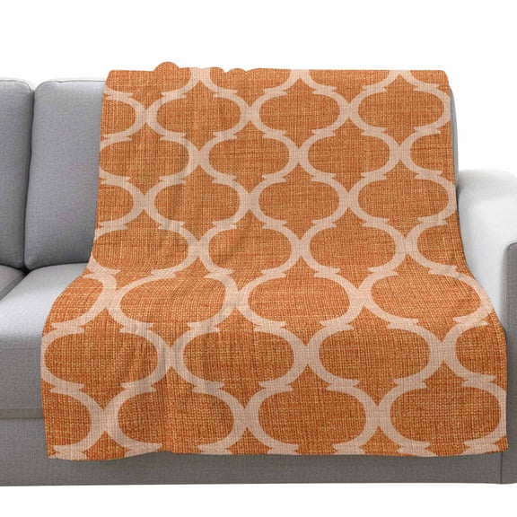 Orange Plaid Fleece Throw Blanket Lightweight Retro Country Moroccan National Geometrical Plaid Fuzzy Flannel Throws Super Soft Cozy Flannel Blanket for Couch, Sofa, Bed, Travel 50"x80"