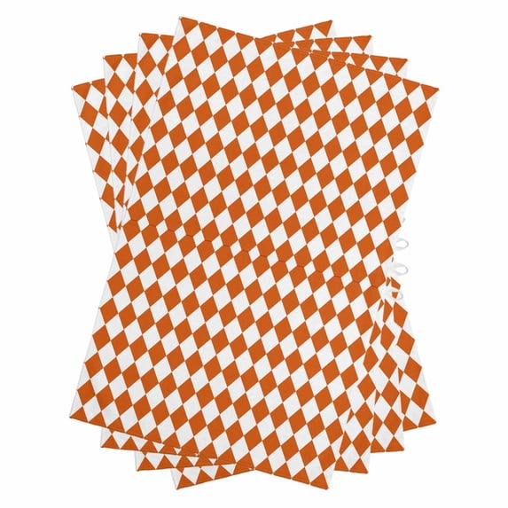 Orange Plaid Kitchen Towels Set of 4, Water Absorbent Dish Towel, Modern Minimalist Geometric Gingham Checkered Decorative Hand Towels - Quick Drying Cloth for Cooking Baking, 18x28 Inch