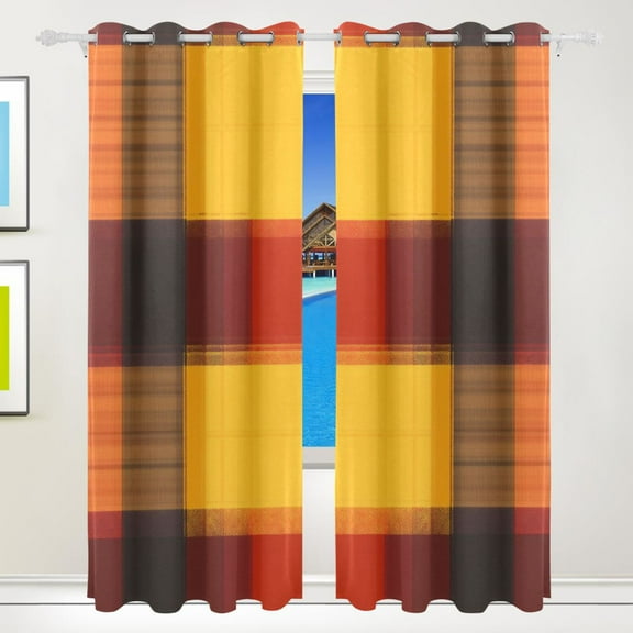 Orange Plaid Pattern Blackout Curtains for Living Room Bedroom 55W x 72/84L Insulated Window Drapes 2 Panels