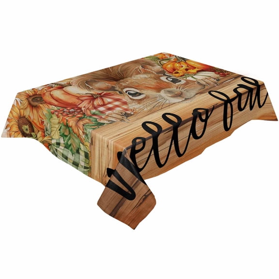 Orange Plaid Pumpkin Squirrel Rectangle Tablecloths 60x162,Vintage Thanksgiving Hello Fall Wheat Table Cloth Table Cover Indoor/Outdoor Tabletop Decor for Wedding Holiday Party Dinner Baby Shower