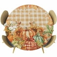 thumbnail image 1 of Orange Plaid Pumpkins Fall Thanksgiving Fitted Tablecloth with Elastic Edged, Round Table Cloth for Dining Table, Maple Leaf Rustic Waterproof Oil Proof Table Cover for Indoor Outdoor 45"-54", 1 of 9