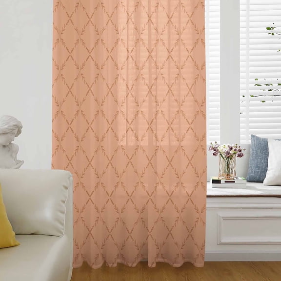 Orange Plaid Sheer Curtains 45 Inches Long for Living Room/Bedroom, Modern Farmhouse Simple Abstract Stripes Rod Pocket Voile Kitchen Curtains & Drapes Window Treatment 1 Panel, 52"W x 45"L