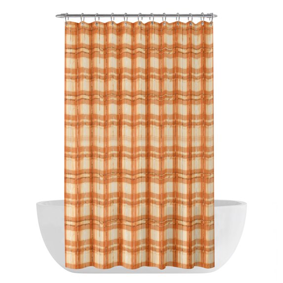 Orange Plaid Shower Curtain - Water Repellent Fabric Shower Curtains Washable, Autumn Gingham Grids Modern Decorative Polyester Cloth Bathroom Curtains Modern Bath Decor 36"x72"