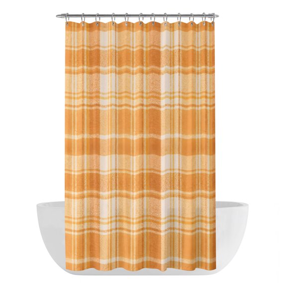 Orange Plaid Shower Curtain - Water Repellent Fabric Shower Curtains Washable, Fall Gingham Grids Striped Minimalist Decorative Polyester Cloth Bathroom Curtains Modern Bath Decor 36"x72"