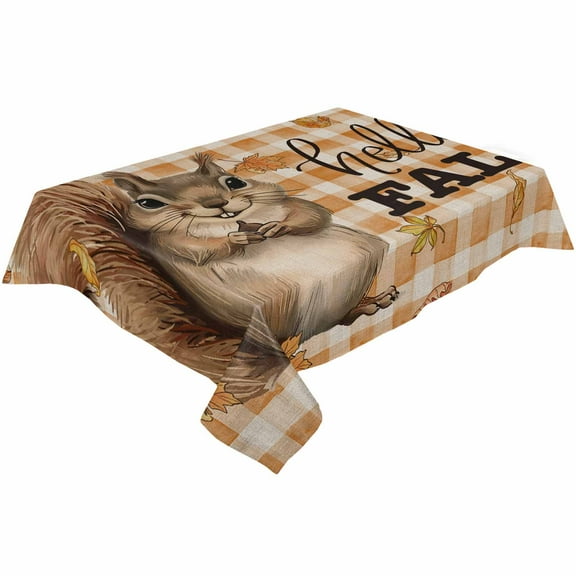 Orange Plaid Squirrel Rectangle Tablecloths 54x79,Thanksgiving Buffalo Checkered Leaves Table Cloth Table Cover Indoor/Outdoor Tabletop Decor for Wedding Holiday Party Dinner Baby Shower