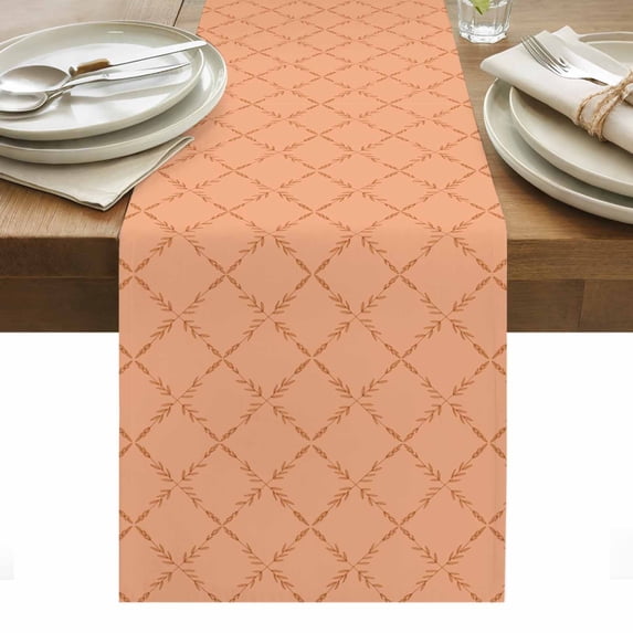 Orange Plaid Table Runner - 120 Inch Long, Kitchen Dining Table Runner Dresser Scarves, Modern Farmhouse Simple Abstract Stripes Farmhouse Decor for Coffee Tables Wedding Party Banquet
