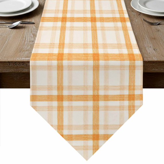 Orange Plaid Table Runner Linen Burlap Table Runner 60 Inches Long Fall Gingham Grids Striped Farmhouse Dresser Scarves for Kitchen Island Coffee Dining Room Party Wedding Holiday Decoration 13"x60"