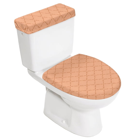 Orange Plaid Toilet Lid Cover and Tank Cover Set, Orange Plaid 2pc Stretch Toilet Lid Seat Covers for Bathroom Washable Protector with Elastic Edge for Standard & Elongated Toilets