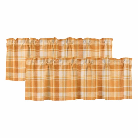 Orange Plaid Valances for Windows 2 Panels Classic Amber Orange Grids Gingham Rustic Country Rod Pocket Kitchen Curtain Valance Small Window Treatment for Living Room Bathroom Bedroom 42x12 Inch