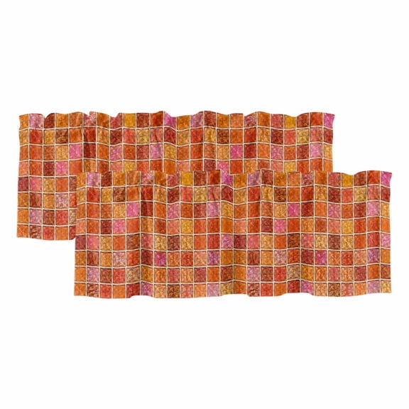 Orange Plaid Valances for Windows 2 Panels Deep Red Orange Grid Emerald Green Bolck Rustic Rod Pocket Kitchen Curtain Valance Small Window Treatment for Living Room Bathroom Bedroom 42x12 Inch