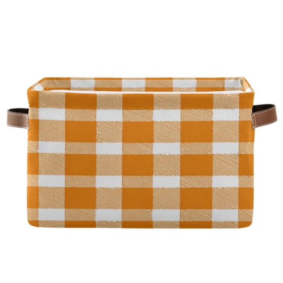 Orange Plaids Square Storage Bins with Handles Collapsible Containing Box 1 Pack