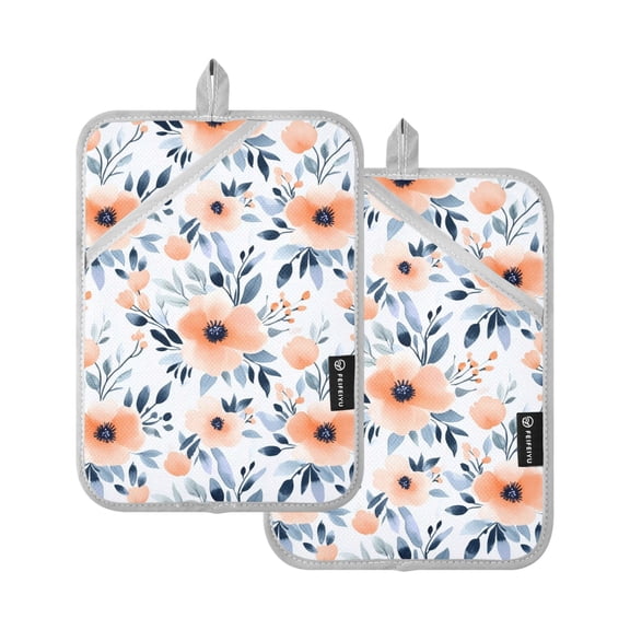 Orange Plain Little Flower Oven Mitts Pot Holders 2 pcs Heat Resistant for Kitchen Baking Grilling