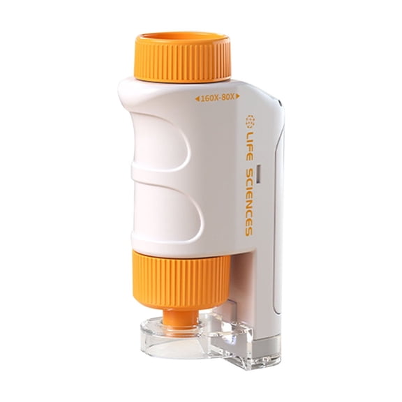 Orange Plastic Childrens Microscope 80X-160X Handheld With Led Light Stand Portable Science Toy Orange