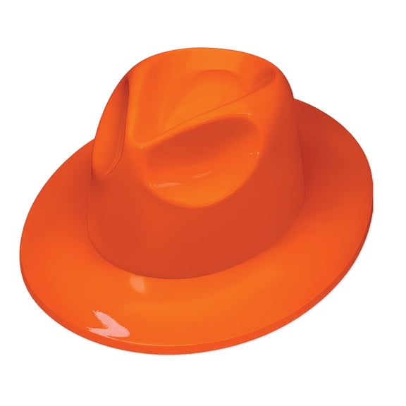 Orange Plastic Fedora, One Size Fits Most, Pack of 25