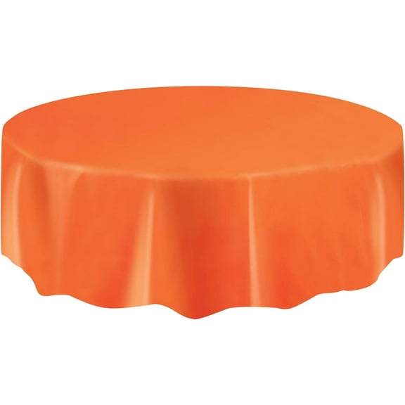 Unique Round Plastic Table Cover, 84", 1 Count, Orange