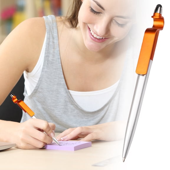 Orange Plastic Twist Action Ballpoint Pen With Phone Stand Holder, Refillable Smooth Writing Pens For Home Office, Multifunctional Cute Student Stationery Gift