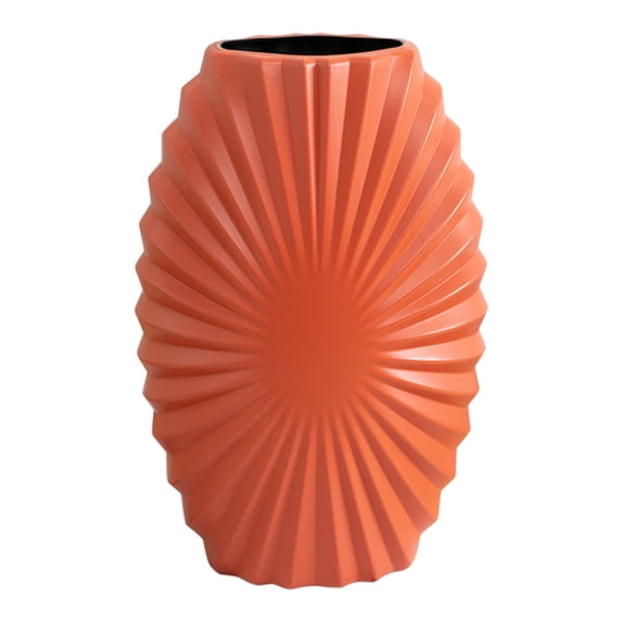 Orange Plastic Vase, 11.02x6.69in Unbreakable Sculptural Vase for Large Dried & Fresh Flowers, Shatterproof Modern Decor Centerpiece for Table, Shelf, Wedding
