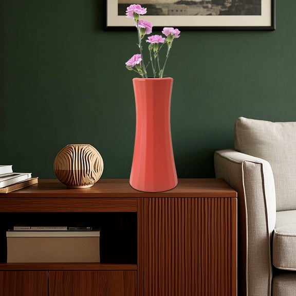 Orange Plastic Vase 8.3" • Flower Vase for Weddings Events Office Home Decor • Lightweight Sturdy Design