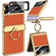 thumbnail image 1 of Orange Plated Hinged Case Compatible Samsung Galaxy Z Flip 3 5G Magnetic Case with Ring,Screen Protector Full Body Protective Samsung Flip 3 Case Cover,Phone Case for Galaxy Z Flip 3 Stand Case, 1 of 14