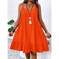 thumbnail image 1 of Orange Plus Size Casual Spaghetti Strap A-Line Dress With Ruffle Hem, 1 of 6