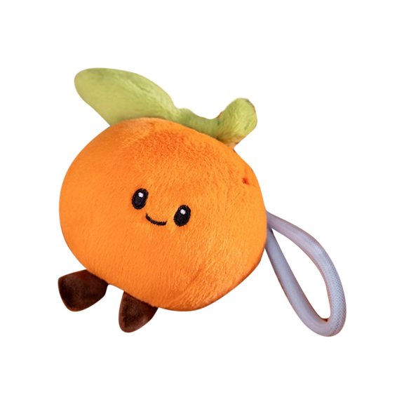 Orange Plush Keychain Soft Fluffy Fruit Stuffed Charm With Green Leaf & Mesh Wrist Strap Mini Hanging Pendant For Backpack Handbag Luggage Zipper Decor & Holiday Small Gift(Orange-12cm)