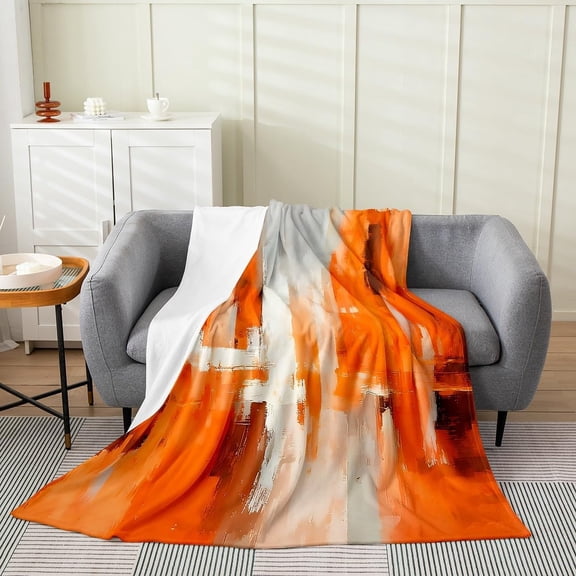 Orange Plush Throw Abstract Rust Art Flannel Geometric Modern Chic All Season Farmhouse for Couch Bed Sofa Bedroom Decor 30" x 40"