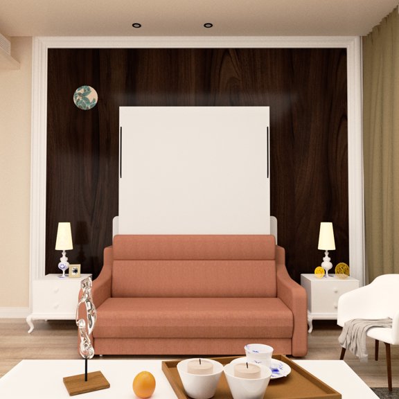 Orange Plywood Hidden Bed | Sofa-Bed Conversion for Diverse Needs | No Wall Fixing and Simple Assembly