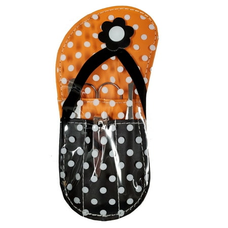 Orange Polka Dot Flip Flop Design Manicure Set New