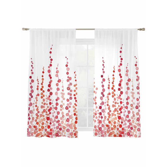 Orange Polka Dot Sheer Curtains 2 Panels Set Retro Abstract Art Watercolor Orange Sheer Window Curtains Light Filtering Rod Pocket Voile Drapes for Bedroom Living Room 52"X72"