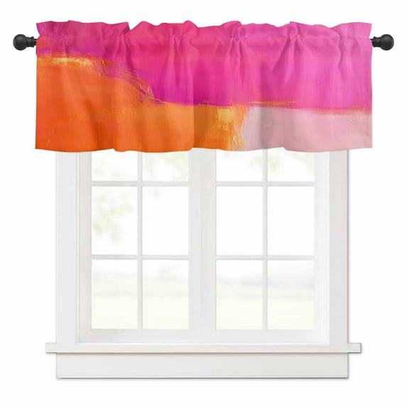 Orange Ponk Valances for Windows Gradient Splatter Foil Painting Grunge Art Rod Pocket Curtain Valance Window Treatment Short Curtains for Kitchen Living Room, 42"x12"