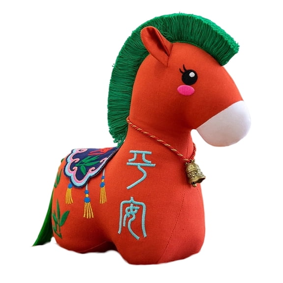 Orange Pony Plush Keychain Mascot, 4.7Inch Soft Stuffed Animal - Green Mane, Decorative Patterns, Bell Accent, Plush Material - For Kids Adults, Bag Accessory, Car Interior Decor, Gift for Horse Love