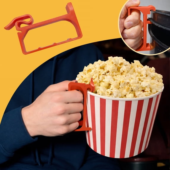 Orange Popcorn Bucket Handle Large Bucket with Handle by Dusknt Reusable Snack Container for Movie Night Camping Plastic Serving Bowl for Kitchen