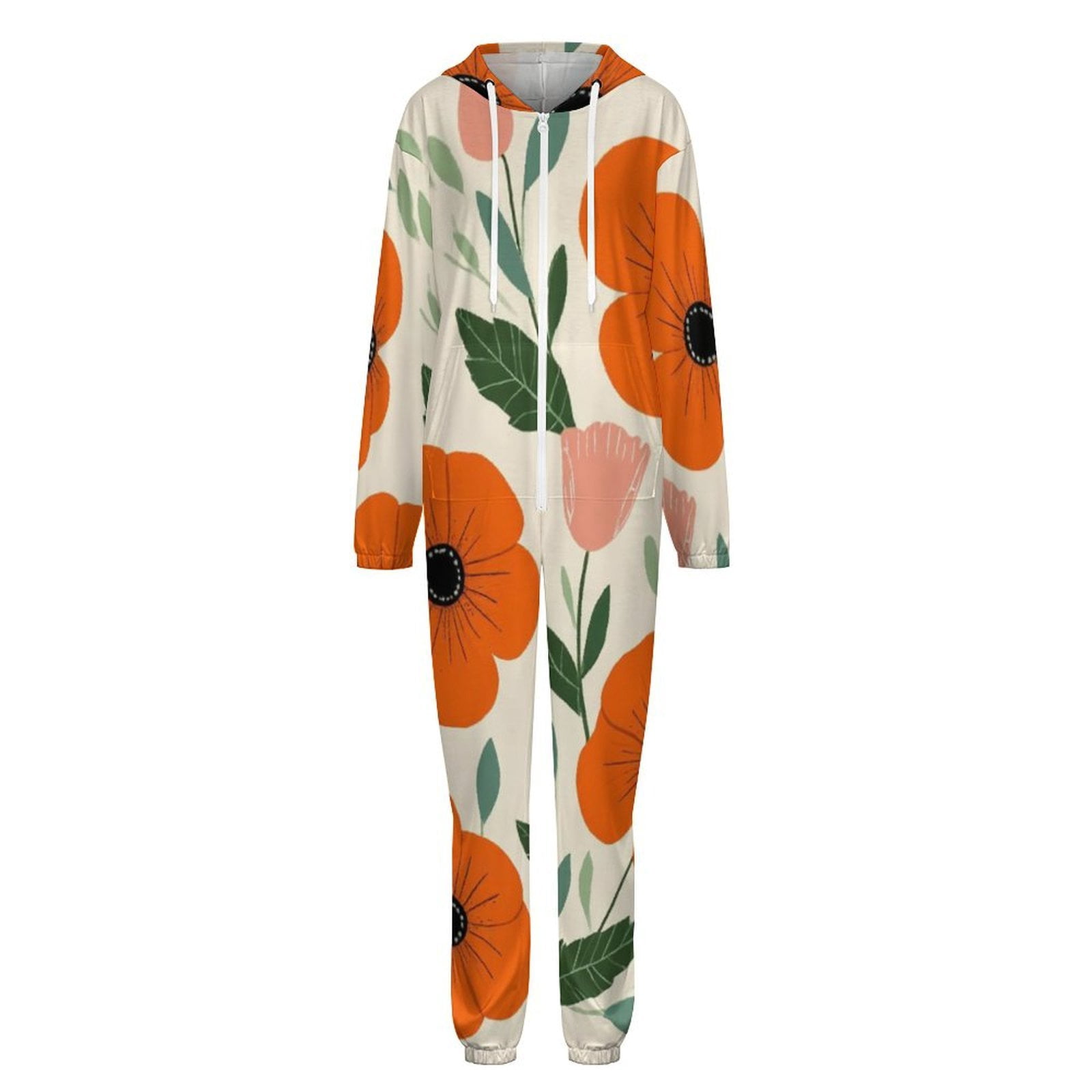 Poppy Pyjamas Orange Poppies Floral Art Print Unisex Adult Onesie Pajamas with ...