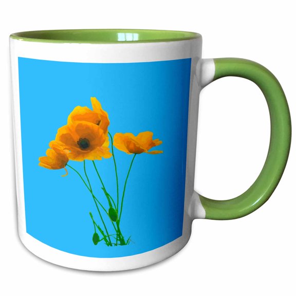 3drose, Orange Poppy Artistic Design Vector, 11oz Two-tone Green Mug