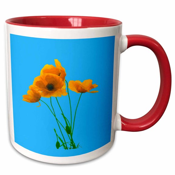 3drose, Orange Poppy Artistic Design Vector, 11oz Two-tone Red Mug