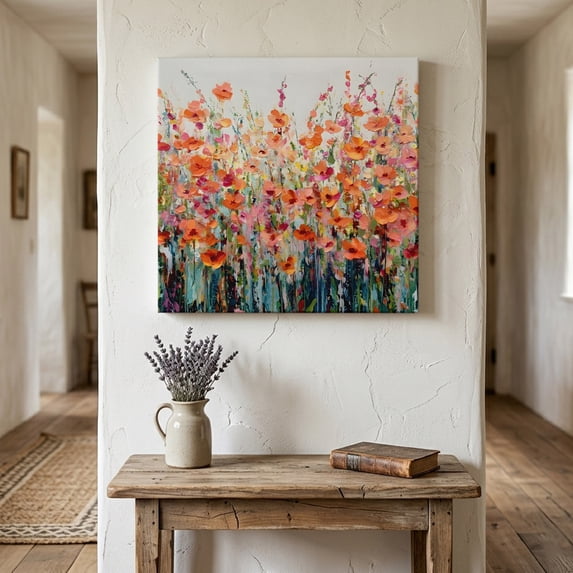 Orange Poppy Canvas Wall Art for Living Room Bedroom Bathroom, Wildflower Garden Impressionist Botanical Canvas Art Wall Decor, Artwork for Walls Home Office Decor, 10"x10"