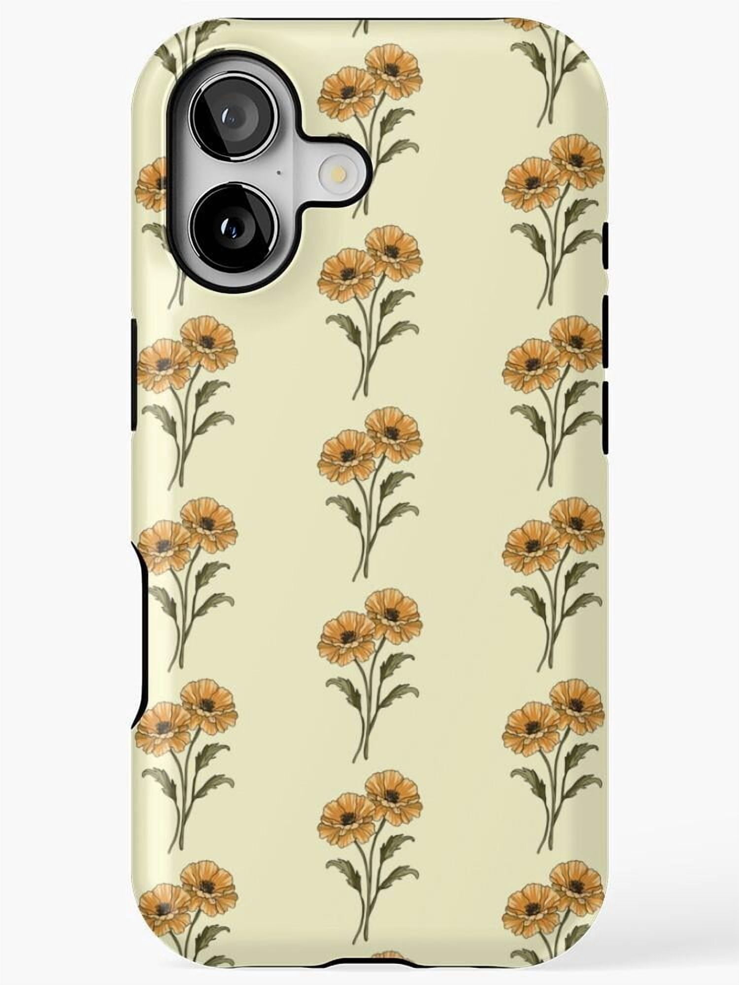 Orange Poppy Floral Tough Case for Apple iPhone, Dual-Layer ...