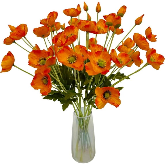 Orange Poppy Flowers Artificial for Wedding Decorations,12 Pcs Fake Faux Silk Poppies Bulk for Home Decor Table Centerpieces Floral Arrangement(23.5‘’, Orange)