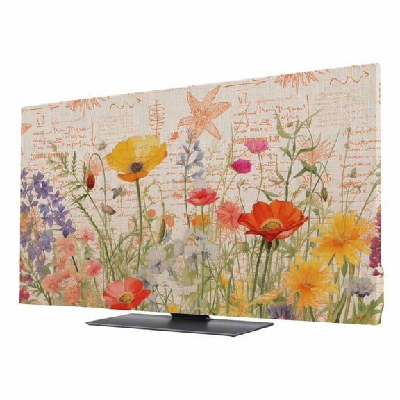 Orange Poppy TV Dust Cover 24 Inch, Flower Hand-painted Floral Plant Patterns Computer Monitor Cover Dustproof Stretchable Indoor TV Screen Protector for LED LCD Universal Monitors