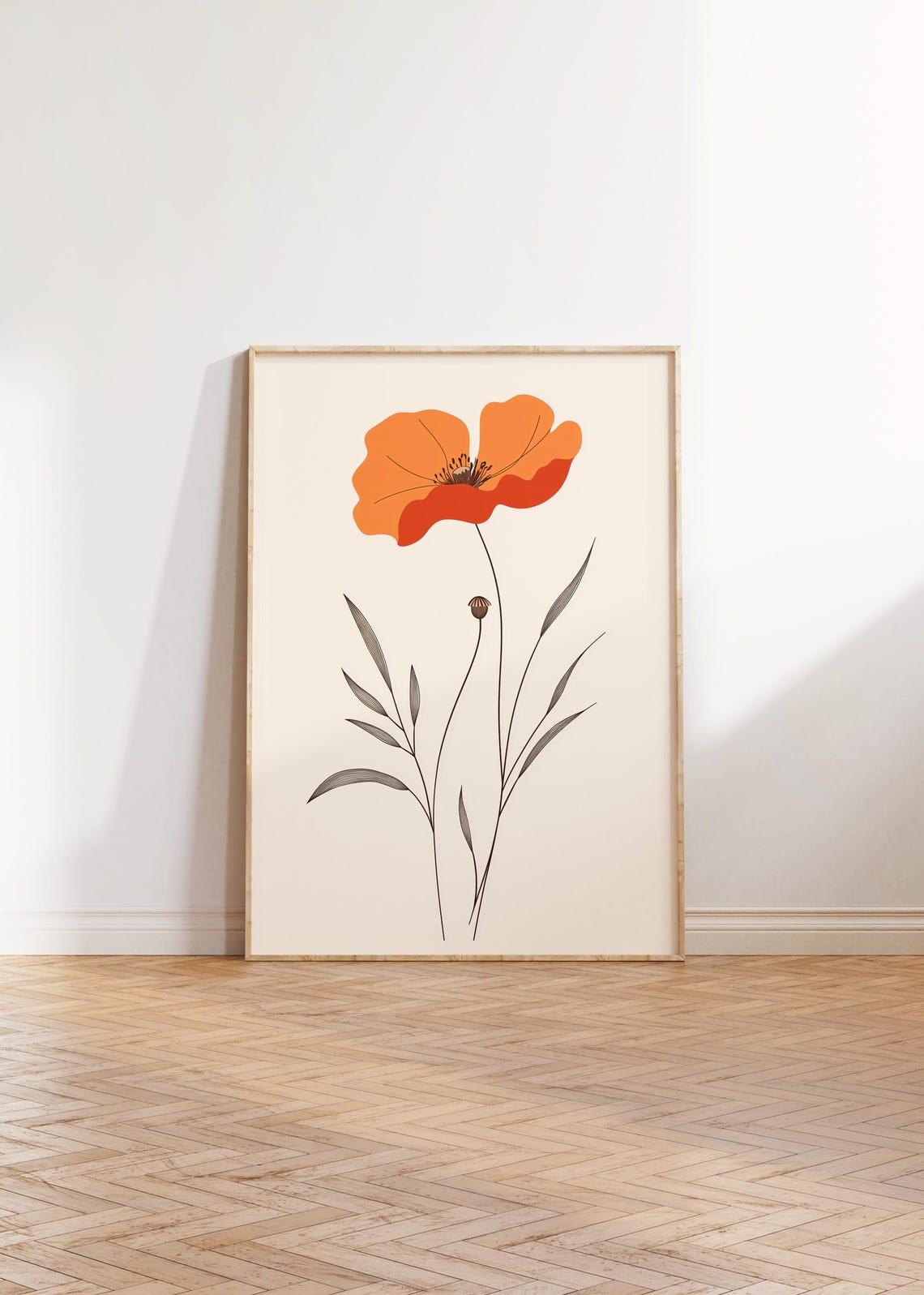 Photo inspiration: Visual Reference: Orange Poppy Wall Art Wildflower Simple Line Art Minimalist Poster