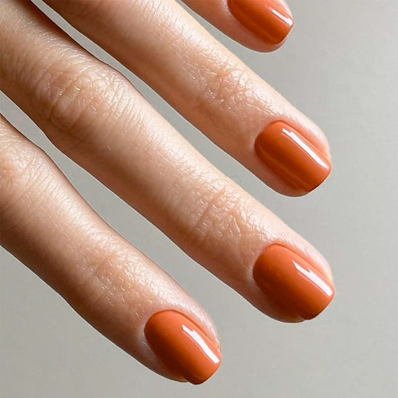 Orange Press on Nails Short Square Nails,Short Fake Nails Glue on Nails,Acrylic Nails Press ons Round Soft Gel Nails for Girls,Stick on Nails for Women Daily Wear and Work in 24PCS