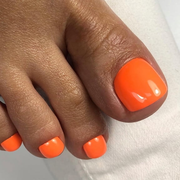 Orange Press on Toenails Short, Square Fake Toe Nails Reusable Short Toenails Press ons, Summer Toe Nails Acrylic False Toenails,Full Cover Glue on Toe Nails for Women in 24PCS