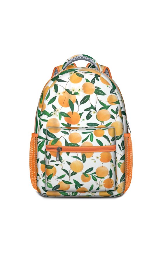 Orange Print Waterproof School Backpack - Ergonomic Student Backpack with Spinal Support, Breathable Padded Straps & Durable Lightweight Design for Teens & College Students