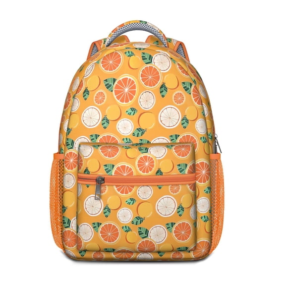 Orange Print Waterproof School Backpack - Ergonomic Student Backpack with Spinal Support, Breathable Padded Straps & Durable Lightweight Design for Teens & College Students