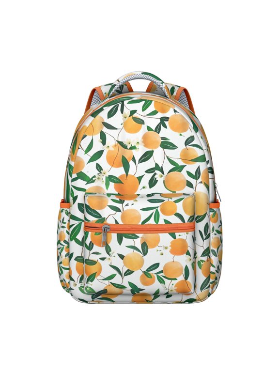 Orange Print Waterproof School Backpack - Ergonomic Student Bookbag with Spinal Support, Breathable Padded Straps & Durable Lightweight Design for Teens, College Students & Commuters