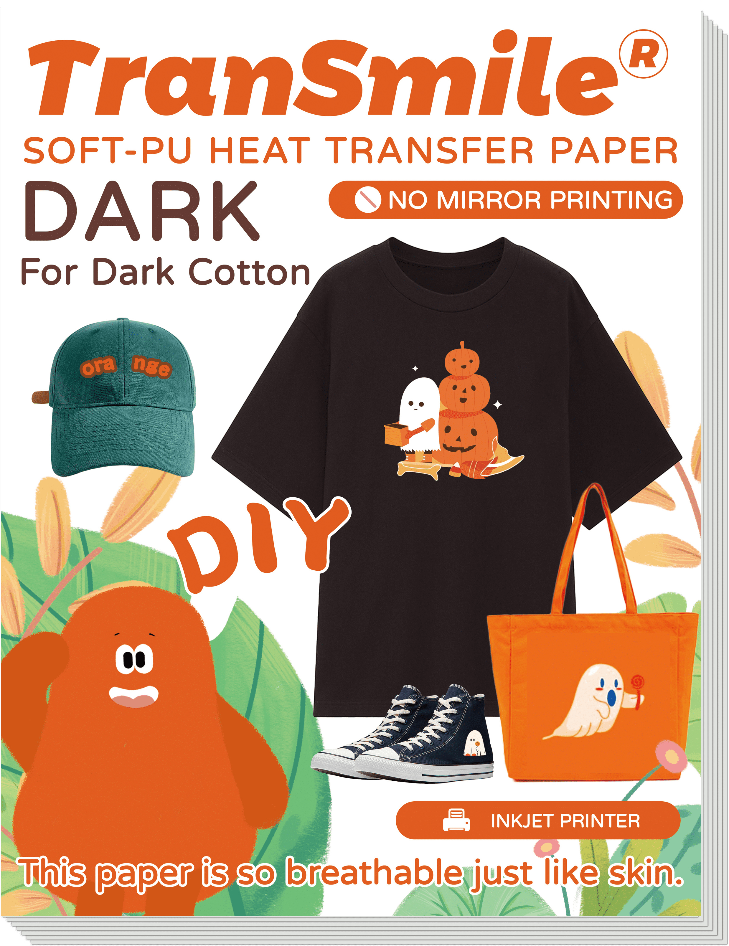 Orange Printable Heat Transfer Paper for Dark Cotton Fabrics Heat