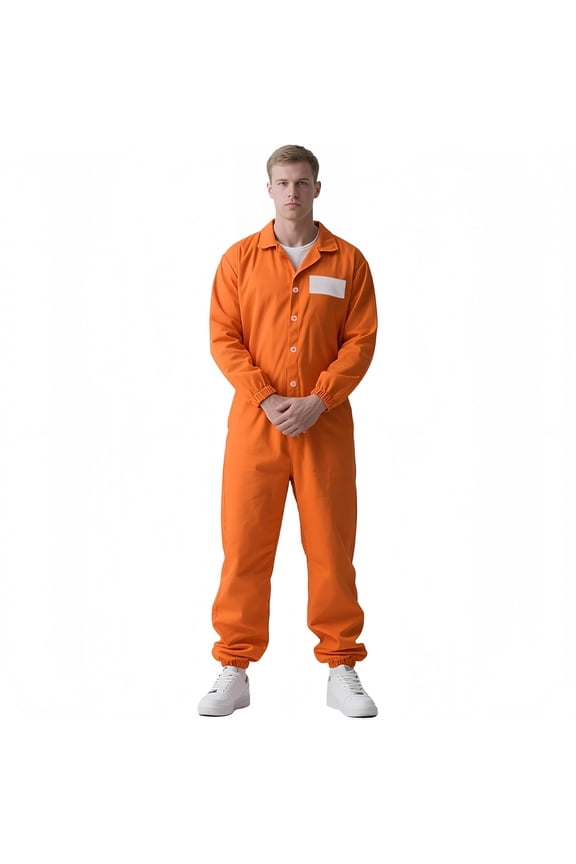 Orange Prison Jumpsuit Costume Mens Halloween Inmate Outfit Adult Jail Uniform